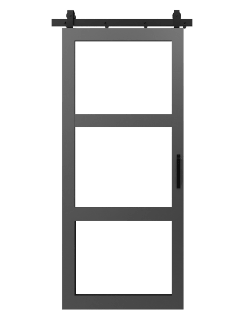 The Stacey Wood Frame Mirror with Geometric Grid Sliding Barn Door