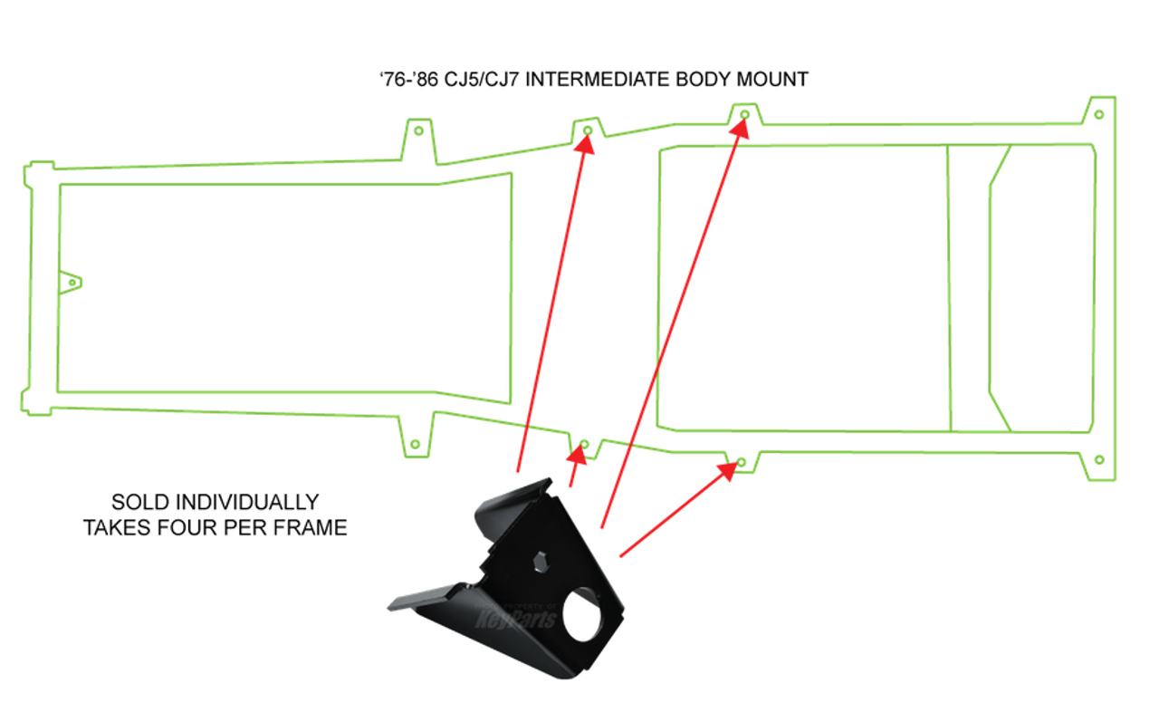 1976-1986 Jeep Wrangler Cj5 Cj7 Intermediate Frame Side Body Mount (Sold As Each)