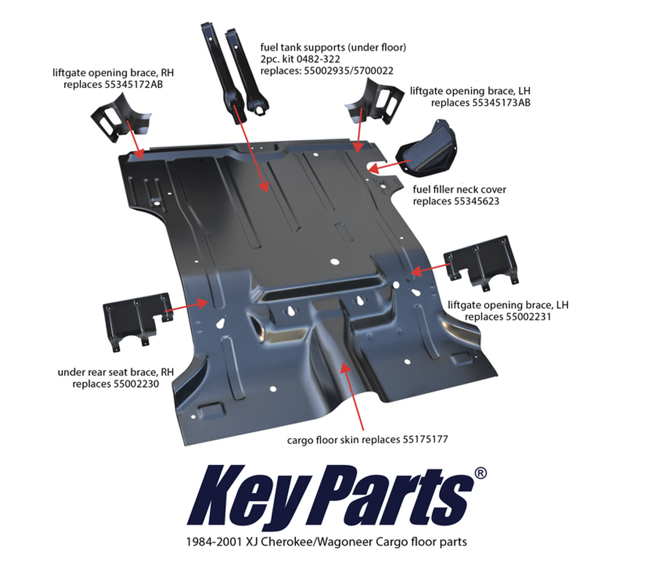 Rh 1984-2001 XJ Cherokee Wagoneer Under Rear Seat Floor Support