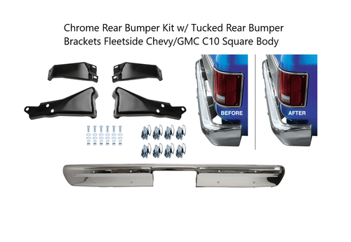 Chrome Rear Bumper Kit w/ Tucked Rear Bumper Brackets Fleetside 1981-1987 Chevy/GMC C10