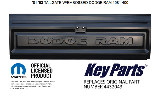 1981-1993 Dodge Ram Fleetside Pickup Tailgate Shell (With Letters)