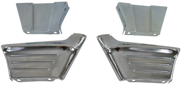 1956 Chevy Chrome Front Fender Outer Ribbed Extensions With Backing Plates (4 Piece Set)