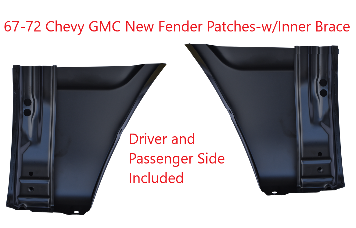 1967-1972 Chevy Gmc Truck NEW Front Fender-Lower Rear Sections W/Brace-PAIR img