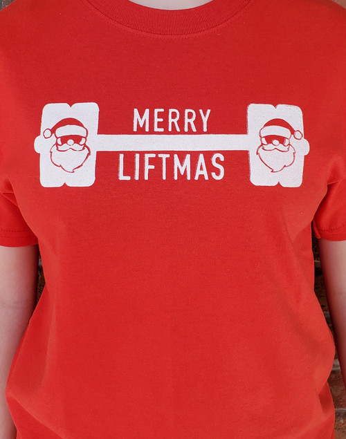 Merry Liftmas on front of shirt