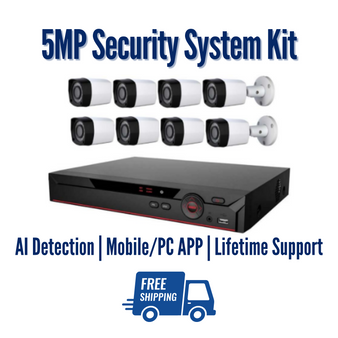 8 x 2.8 mm Fixed Lens 2M Bullet Cameras, 5Mp Penta-brid (8CH + 4CH IP) XVR, AI (Human, Facial, and Vehicle Detection), DMSS Mobile APP, Smart PSS PC APP