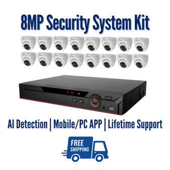 16 x 8Mp 3.6 mm Fixed Lens 4K Dome Cameras, 8Mp Penta-brid (16CH + 16CH IP) XVR, AI (Human, Facial, and Vehicle Detection), DMSS Mobile APP, Smart PSS PC APP