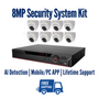 8 x 8Mp 3.6 mm Fixed Lens 4K Dome Cameras, 8Mp Penta-brid (8CH + 8CH IP) XVR, AI (Human, Facial, and Vehicle Detection), DMSS Mobile APP, Smart PSS PC APP