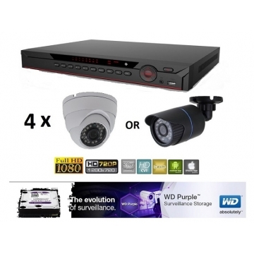 4CH HD-CVI 1080P/720P DVR5104X-5N1 with 4 x HD Cameras and 1TB Hard ...