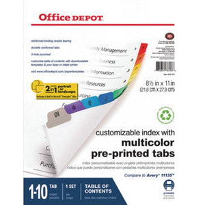 Table Of Cont Tabs Assort #1-10