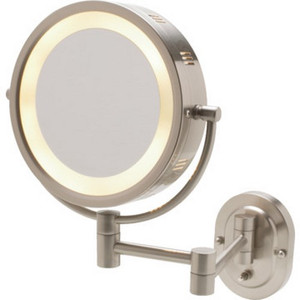8" Wall Mount Lighted Mirror-Nickel`