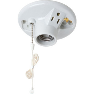 Medium Base Socket Pull Chain One-Light Porcelin Ceiling Ivory