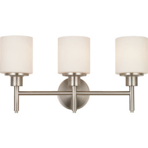 Aubrey Three-Light Vanity Brushed Nickel White Cylinder Glass