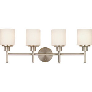 Aubrey Four-Light Vanity Brushed Nickel White Cylinder Glass