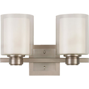 Oslo Two-Light Vanity Brushed Nickel Two-Piece Clear And White Cylinder Glass