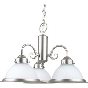 Three-Light Chandelier Brushed Nickel Frosted Ribbed Glass