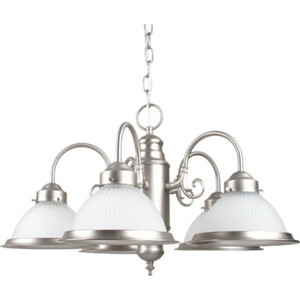 Five-Light Chandelier Brushed Nickel Frosted Ribbed Glass