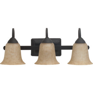 LED Three-Light Vanity Fixture, Bronze, Tea Stained Glass, 26 Watt