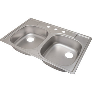 ADA 21-1/4 X 33" Double Bowl Kitchen Sink Stainless Steel 3 Hole 5-3/8" Depth
