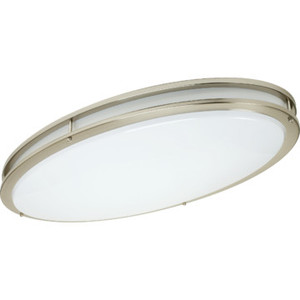 64 Watt Fluorescent Oval Ceiling Fixture Brushed Nickel White Acrylic Lens