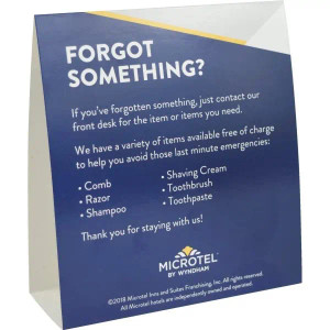 Microtel Inn and Suites Forget Something Tent Card, Case of 100