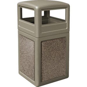 38 Gallon StoneTec Beige With Riverstone Paneled Trash Can With Dome Lid