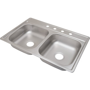 Aspen 22 X 33" Double Bowl Kitchen Sink Stainless Steel 4 Hole 6" Depth