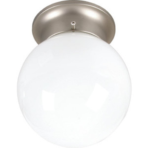 1 Light Flush Mount Fixture Brushed Nickel Opal Glass 6"
