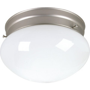 1 Light Flush Mount Fixture Brushed Nickel White Glass 6"