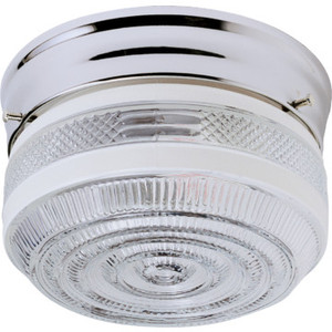 1 Light Flush Mount Fixture Chrome Clear And White Glass 6"