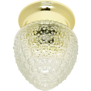1 Light Flush Mount Fixture Polished Brass Clear Grape Glass 5-3/4"