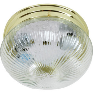 1 Light Flush Mount Fixture Polished Brass Clear Ribbed Glass 6"