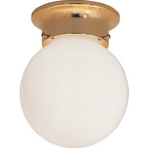 1 Light Flush Mount Fixture Polished Brass Opal Glass 6"