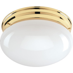 1 Light Flush Mount Fixture Polished Brass White Glass 6"