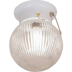 1 Light Flush Mount Fixture White Clear Prismatic Glass 6"