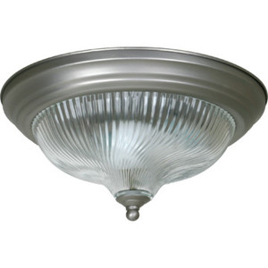 2 Light Flush Mount Fixture Satin Nickel Clear Swirl-Ribbed Glass 13-1/4"