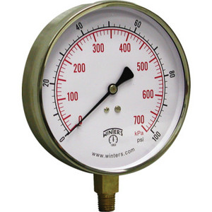 Winters 4-1/2" Dial 0-200 PSI Contractor Gauge With Bottom Mount