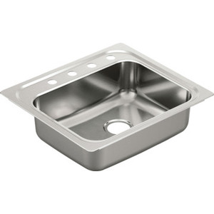 Moen 22 x 25" Single Bowl Stainless Steel Sink 4 Hole