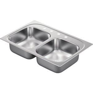 Moen 22 x 33" Double Bowl Stainless Steel Sink 4 Hole