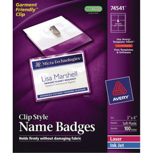 Avery Clip-On Name Badge Kits 100/Bx Avery Clip-On Name Badge Kits 100/Bx