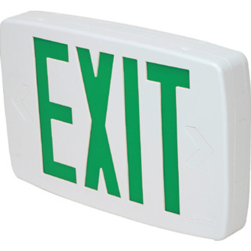 White Thermoplastic LED Green Exit Sign With Emergency Batt White Thermoplastic LED Green Exit Sign With Emergency Batt