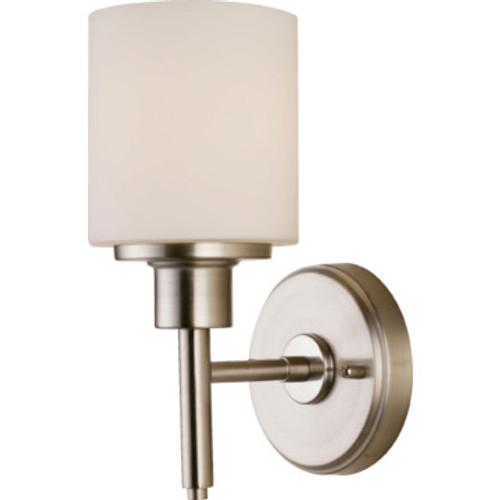 One-Light Wall Sconce Brushed Nickel White Glass One-Light Wall Sconce Brushed Nickel White Glass