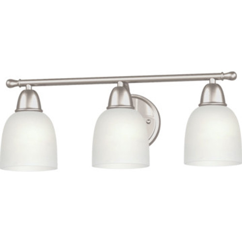 Seasons Raleigh Three-Light Vanity Brushed Nickel Alabaster-Style Glass