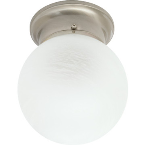 13 Watt Fluorescent Ceiling Fixture Brushed Nickel Alabaster-Style Glass Globe
