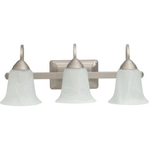 LED Three-Light Vanity Fixture, Brushed Nickel, Alabaster Style Glass, 26 Watt