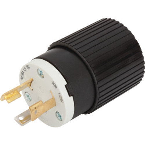Male U-Ground Locking Plug - 30 Amp - 125 Volt - Black/White