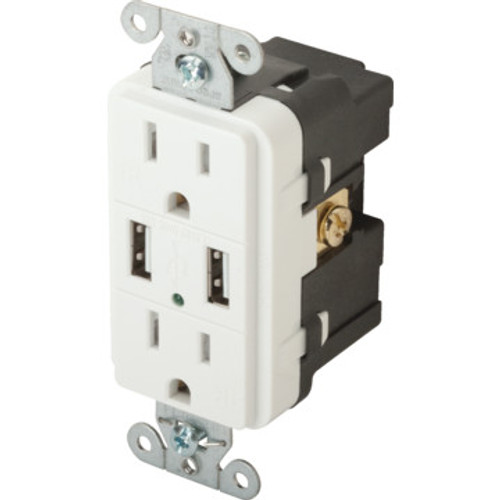 USB Charger 15A 125V Dup, 3 Amp 5 Volt Port in Ivory