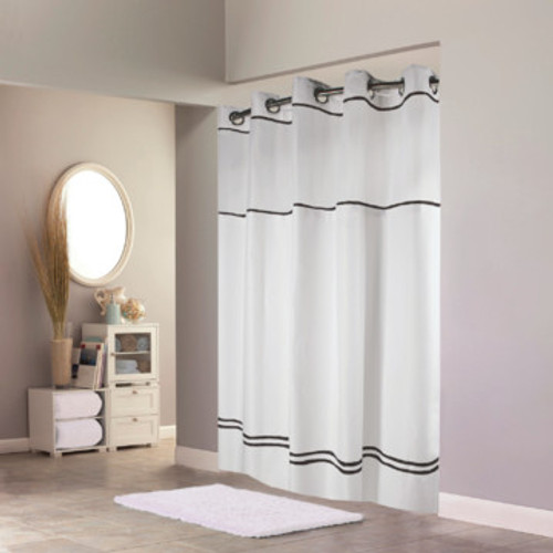 Hookless Escape Shower Curtain 71 x 74 White With Black Stripes 12/Cs