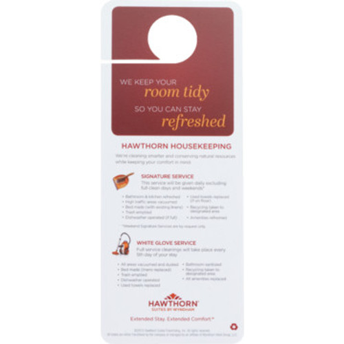 Hawthorn Suites Housekeeping Door Hanger, Case of 100 Hawthorn Suites Housekeeping Door Hanger, Case of 100