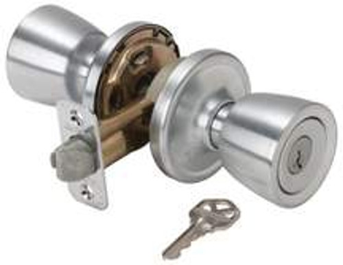 Kwikset Abbey Entry Knob With SmartKey Satin Chrome Kwikset Abbey Entry Knob With SmartKey Satin Chrome