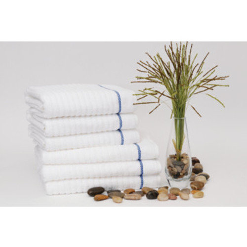 Waves Ribbed Pool Towel 24x50 10.5 Lbs/Doz White With Blue Border Case Of 60